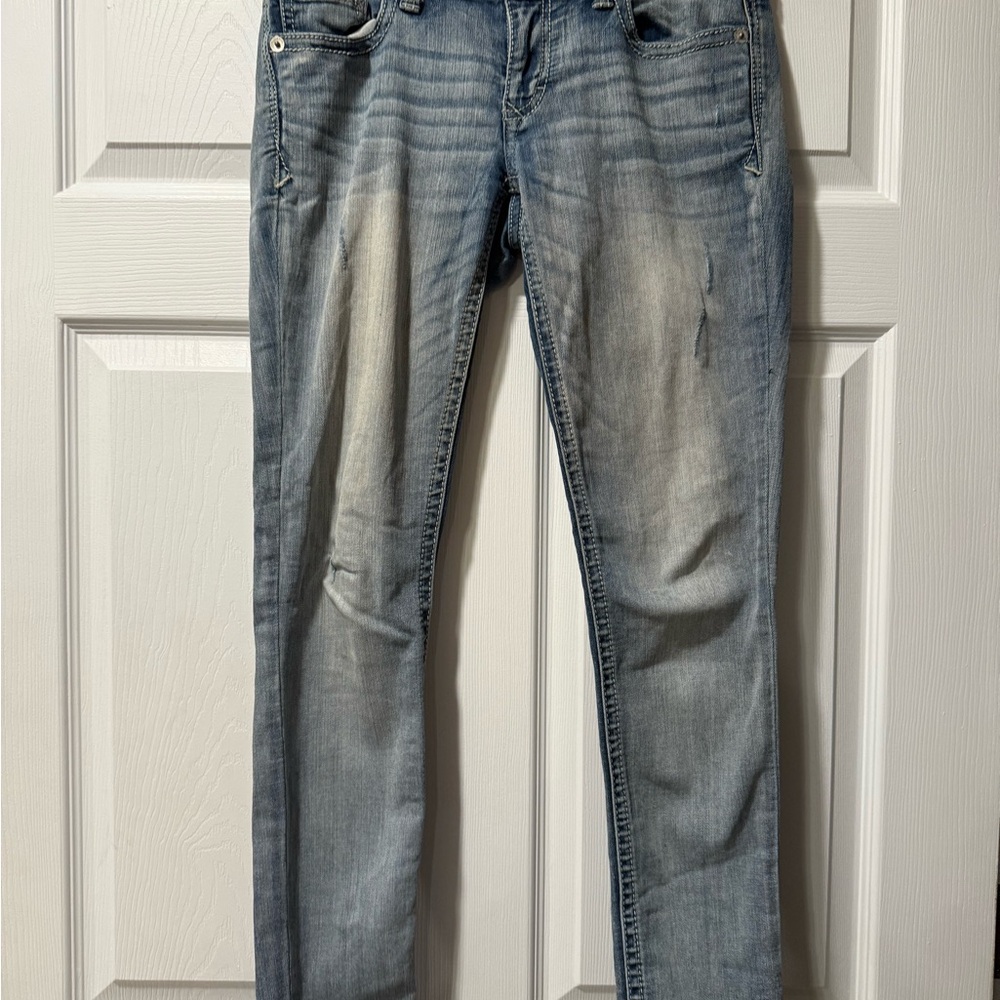 Express Blue Skinny Jeans with Distressed Look